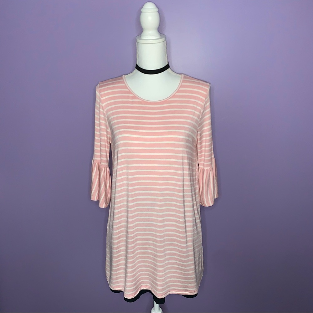Boutique Pink and White Bell Sleeve Top